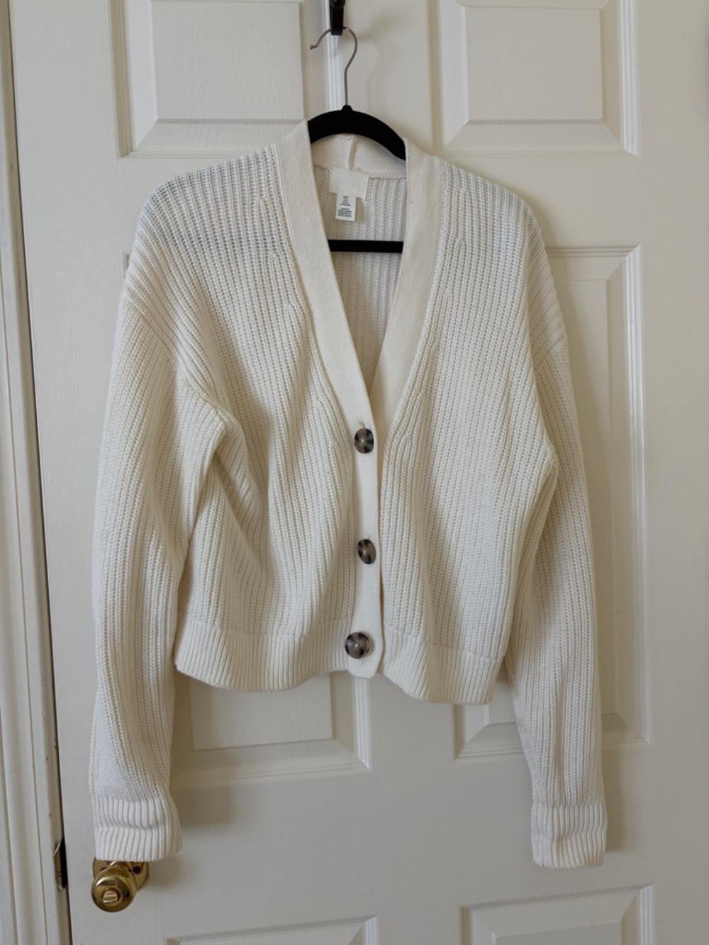 H&M Cream Ribbed Button-Front Cropped Cardigan